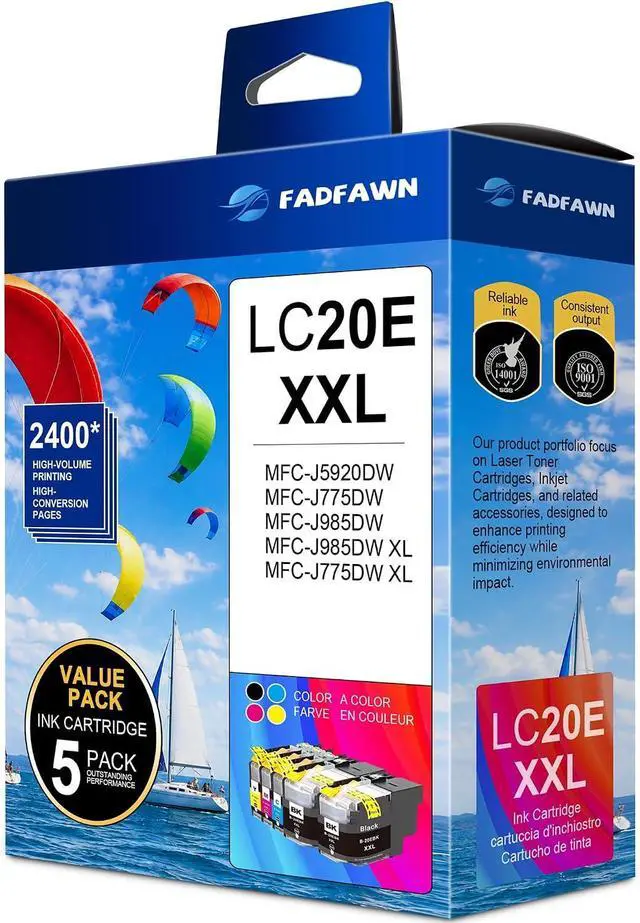 Main image of LC20EXXL LC20E Ink Cartridges 5-Pack Super High Yield Replacement for Brother LC20E LC20E-XXL Ink Cartridges Work for MFC-J5920DW MFC-J775DW MFC-J775DW XL MFC-J985DW MFC-J985DW XL Printer (2BK/C/M/Y)