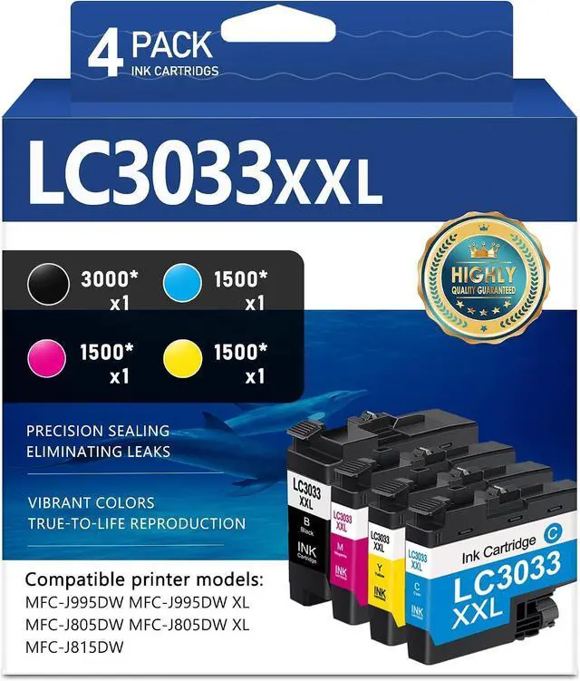 Main image of LC3033XXL Ink Cartridges Super High Yield (4-Pack) Replacement for Brother LC3033 XXL LC3033 Ink Cartridge Compatible with MFC-J995DW MFC-J805DW MFC-J815DW Printers (BK/C/M/Y)