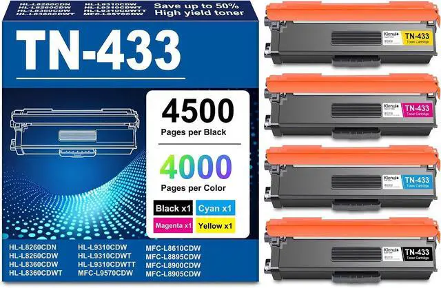 Main image of TN-433 TN433 Toner Cartridge Set Replacement for Brother TN 433 Toner, Compatible with MFC-L8900CDW HL-L8360CDW HL-L8260CDW MFC-L8610CDW MFC-L8895CDW Printers (4PK,TN433BK TN433C TN433M TN433Y)