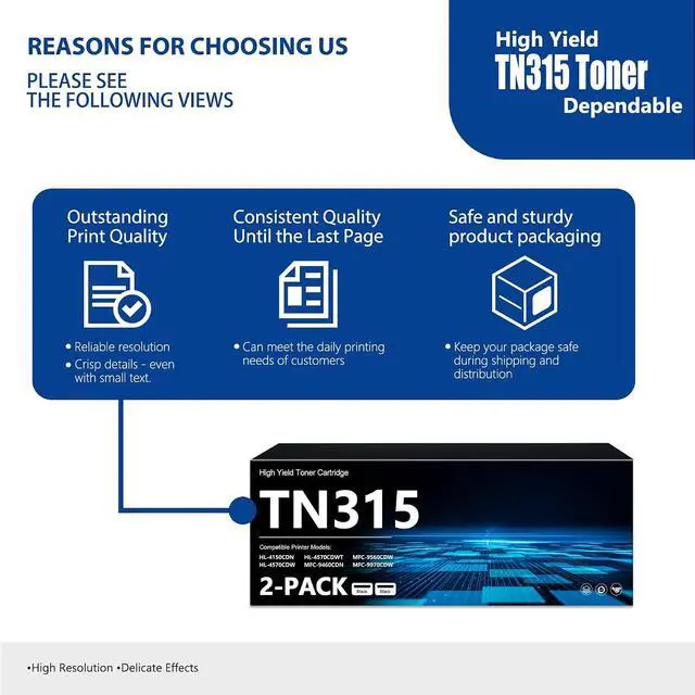 Alt view image 5 of 7 - TN315 Black Toner Cartridge High Yield 2-Pack TN315BK HL-4570CDW Toner