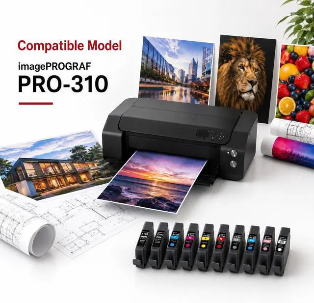Alt view image 2 of 7 - PFI-5100 Ink Cartridges - High Capacity Compatible for Canon imagePROGRAF PRO-310 Printer, 10-Pack (MBK, PBK, C, M, Y, R, GY, PC, PM, CO)