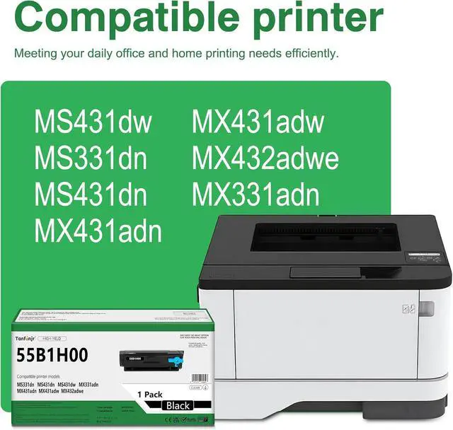 Alt view image 2 of 7 - 55B1H00 High Yield Black Toner Cartridge with Chip, Replacement for Lexmark 55B1H00 55B1000, Fits MS331 MS431 MX331 MX431 MS331dn MS431dn MS431dw MX331adn MX431adn MX431adw MX432adwe Laser Printer