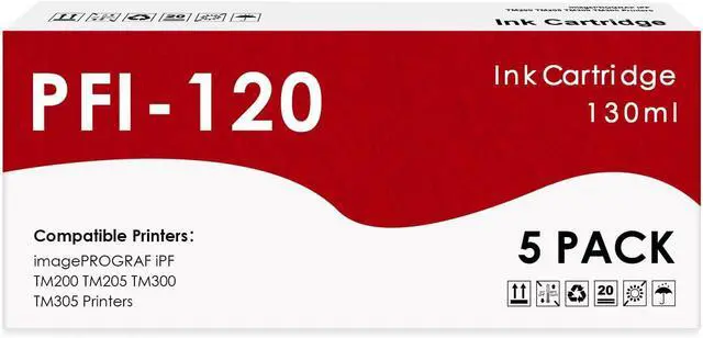 Main image of PFI-120 PFI120 Ink Tank Cartridges Set Remanufactured for 120 PFI-120MBK PFI-120BK PFI-120C PFI-120M PFI-120Y for Canon imagePROGRAF iPF TM-200 TM-205 TM-300 TM-305 Printer (5P MBK BK C M Y 130ml)