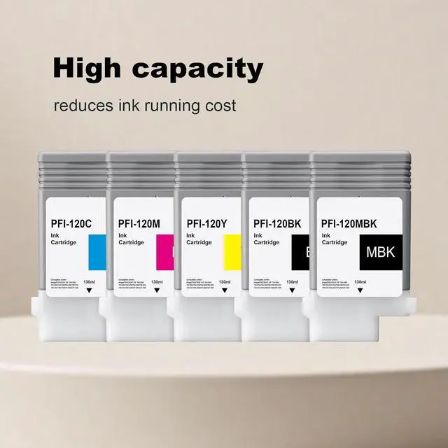 Alt view image 3 of 7 - PFI-120 PFI120 Ink Tank Cartridges Set Remanufactured for 120 PFI-120MBK PFI-120BK PFI-120C PFI-120M PFI-120Y for Canon imagePROGRAF iPF TM-200 TM-205 TM-300 TM-305 Printer (5P MBK BK C M Y 130ml)