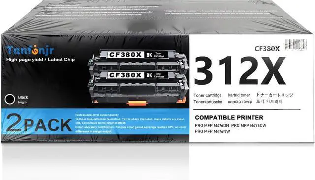 Main image of 312X CF380X High Yield Black Toner Cartridges 2-Pack, Replacement for HP 312X 312A CF380X CF380A, Compatible with LaserJet Pro MFP M476dw M476nw M476dn