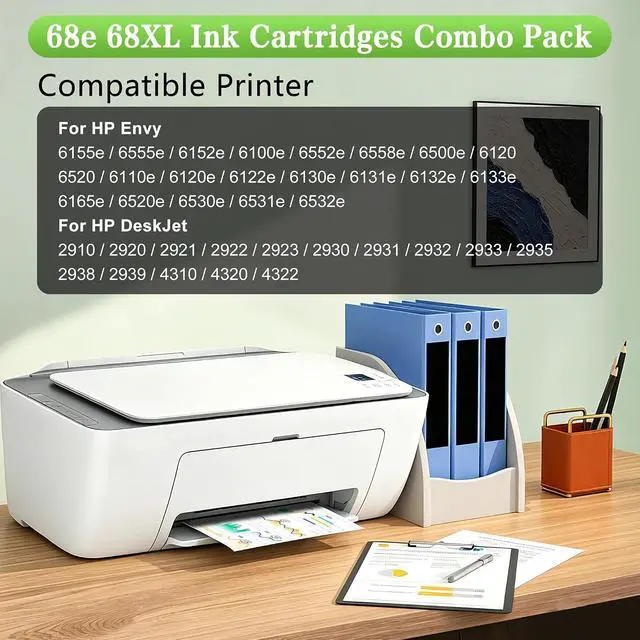 Alt view image 2 of 7 - 68e Ink Cartridges Black Color Combo Pack for HP Ink 68 68e 68eXL HP68 HP68e HP68XL HP68eXL Replacement for HP Envy 6155e 6555e 6100e 6165e