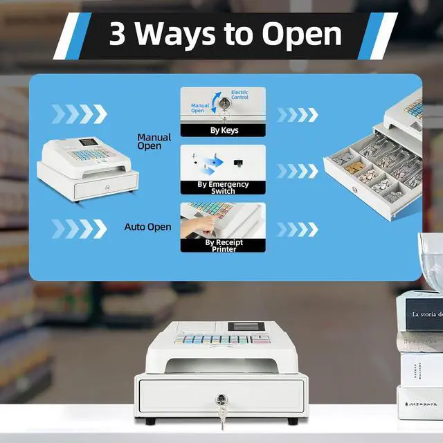 Alt view image 3 of 7 - Electronic Cash Register, POS Casher Thermal Printing Electronic,48 Keys Cash Register with Receipt and Journal Printers,Cash Register for Small Business,Retailer,Supermarket,Grocery(White)