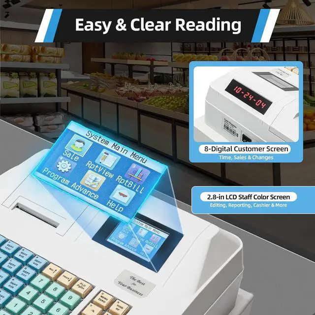 Alt view image 4 of 7 - Electronic Cash Register, POS Casher Thermal Printing Electronic,48 Keys Cash Register with Receipt and Journal Printers,Cash Register for Small Business,Retailer,Supermarket,Grocery(White)