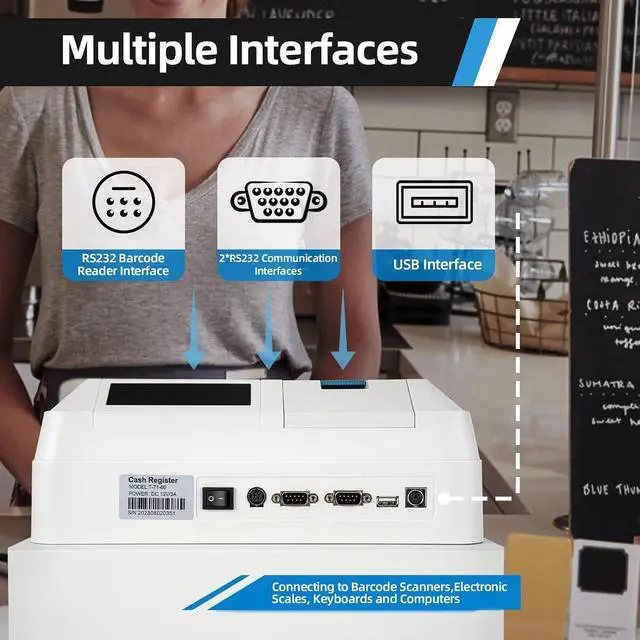 Alt view image 6 of 7 - Electronic Cash Register, POS Casher Thermal Printing Electronic,48 Keys Cash Register with Receipt and Journal Printers,Cash Register for Small Business,Retailer,Supermarket,Grocery(White)