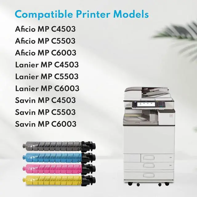 Alt view image 2 of 6 - MP C6003 Toner Cartridge Set High Yield Black Cyan Magenta Yellow Toner Cartridge 5-Pack - OWRD Compatible 841849 841852 841851 841850 Toner Replacement for Ricoh Aficio MP C4503 C5503 C6003 Printer