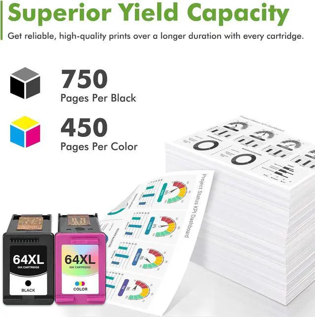 Alt view image 3 of 7 - 64 64XL Black and Color Ink Cartridges 64 XL Combo Pack 1 Black,1 Tri-Color