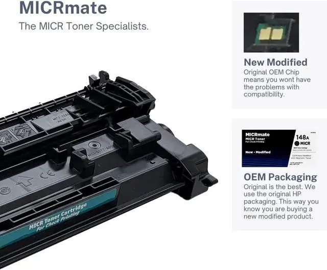Alt view image 3 of 5 - Brand W1480A OEM New Modified MICR Toner Cartridge for Check Printing for use in HP LaserJet Pro 4001 Printers - 148A MICR