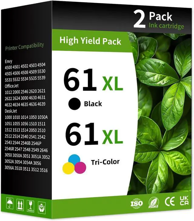 Main image of 61 61XL Ink Cartridge Combo Pack Compatible for Hp 61XL Ink Cartridges Latest Upgrade Work with HP Envy 4500 5530 Officejet 4630 4635 Envy 4502 4501 Deskjet 1000 1010 2540 (Black Tri-Color 2Pack)