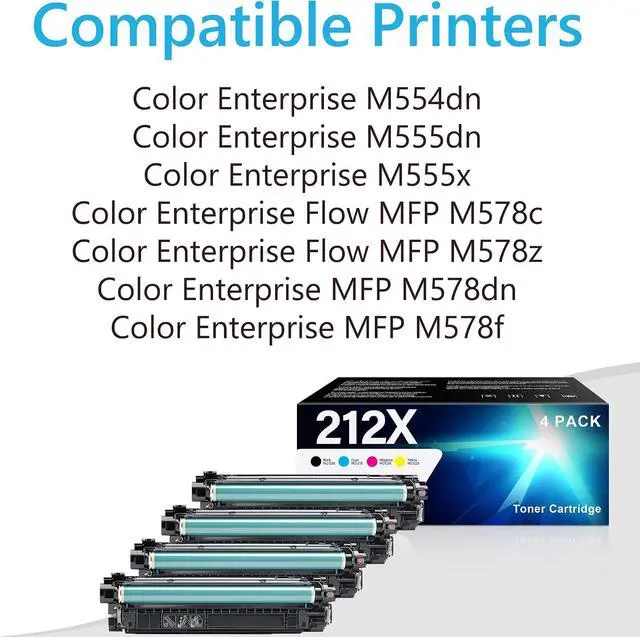 Alt view image 2 of 7 - 212X High Yield Toner Cartridges 4 Pack Replacement for HP 212X W2120X to Use with Color Enterprise Flow MFP M578c M578z MFP M578dn M578f Color Enterprise M555dn M554dn M555x Printer