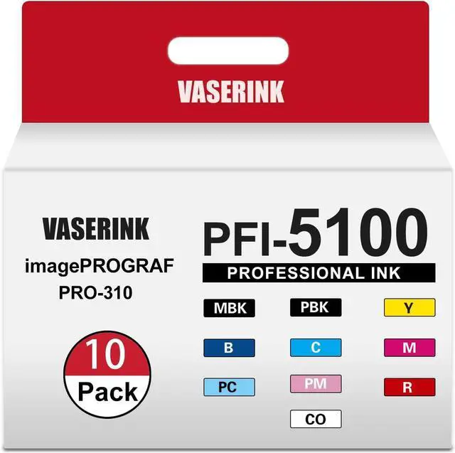 Main image of PFI-5100 Ink Cartridges 10 Packs Replacement for Canon PFI-5100 Ink Cartridgework for ImagePROGRAF PRO-310 Printers(MBK, PBK, C, M, Y, R, GY, PC, PM, CO)