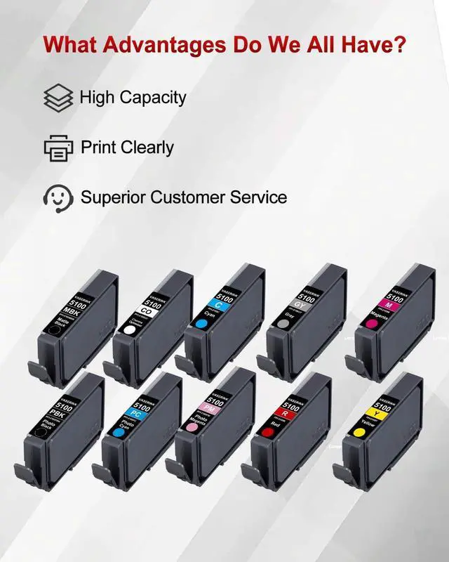 Alt view image 4 of 7 - PFI-5100 Ink Cartridges 10 Packs Replacement for Canon PFI-5100 Ink Cartridgework for ImagePROGRAF PRO-310 Printers(MBK, PBK, C, M, Y, R, GY, PC, PM, CO)
