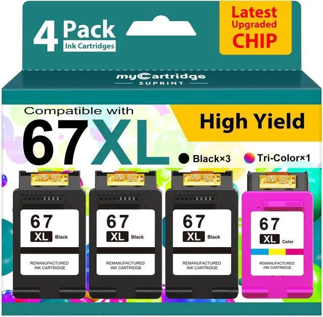Main image of 67XL Ink Cartridges Black/Color Combo Pack Replacement for HP Ink 67 67XL HP Printer Ink High Yield Works with DeskJet 2755e 2855e 2700 2800e 2700e 4255e 4155e Envy 6055e 6000 6455e 6400 (4-Pack)
