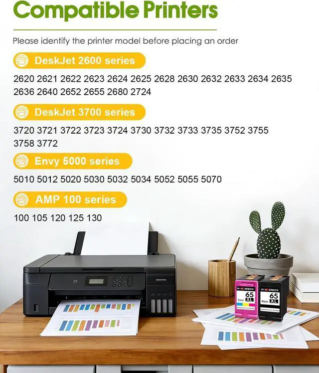 Alt view image 2 of 7 - 65XL Ink Cartridge High Yield Compatible for 65XL 65 Ink Cartridges Replacement for Envy 5052 5000 DeskJet 3772 3700 2600 3752 Printer 2-Pack (1Black/1Tri-Color)