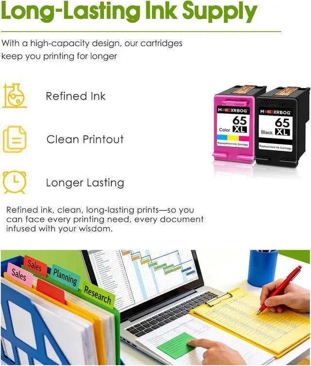 Alt view image 5 of 7 - 65XL Ink Cartridge High Yield Compatible for 65XL 65 Ink Cartridges Replacement for Envy 5052 5000 DeskJet 3772 3700 2600 3752 Printer 2-Pack (1Black/1Tri-Color)