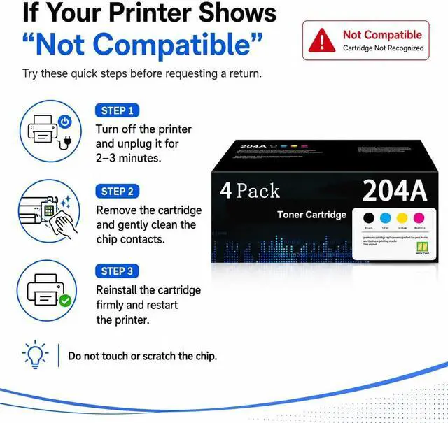 Alt view image 7 of 7 - 204A Toner Cartridges 4-Pack Replacement for HP 204A Toner (with Chip) Set