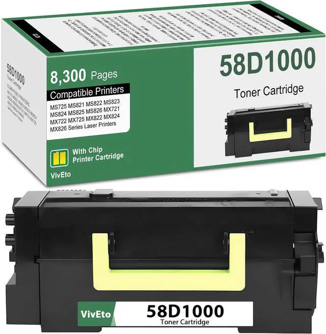 Main image of 58D1000 Black Toner Cartridge (with New Chip) Repalcement for Lexmark 58D1000 Toner Cartridge for MS725 MS821 MS822 MS823 MS824 MS825 MX721 MX722 Laser Printers, 1 Pack 58D1000 Ink Kit