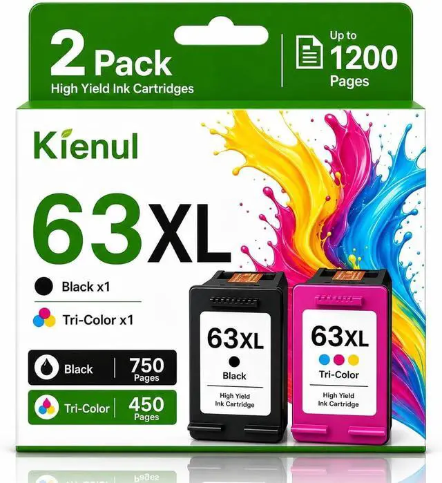 Main image of 63XL Ink Cartridge Black and Color Combo Pack Replacement for HP 63 63XL Ink Cartridge, Work with OfficeJet 3830 4650 4652 4655 5255 5258 Envy 4520 4512 DeskJet 3630 3632 2130 1112 Printer(2 Pack)