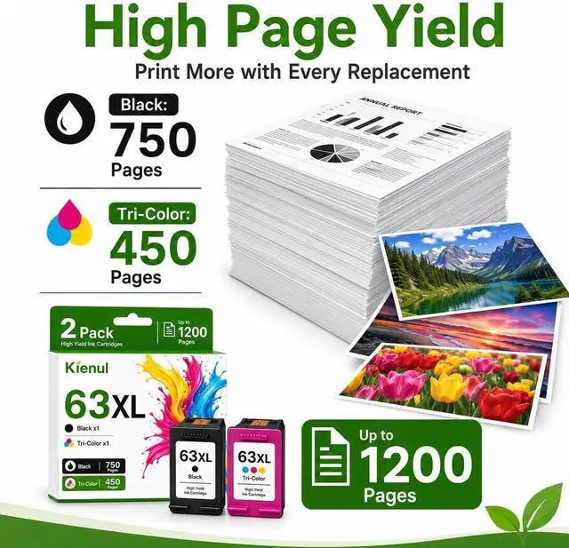 Alt view image 3 of 7 - 63XL Ink Cartridge Black and Color Combo Pack Replacement for HP 63 63XL Ink Cartridge, Work with OfficeJet 3830 4650 4652 4655 5255 5258 Envy 4520 4512 DeskJet 3630 3632 2130 1112 Printer(2 Pack)