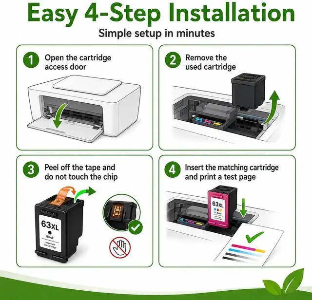 Alt view image 5 of 7 - 63XL Ink Cartridge Black and Color Combo Pack Replacement for HP 63 63XL Ink Cartridge, Work with OfficeJet 3830 4650 4652 4655 5255 5258 Envy 4520 4512 DeskJet 3630 3632 2130 1112 Printer(2 Pack)