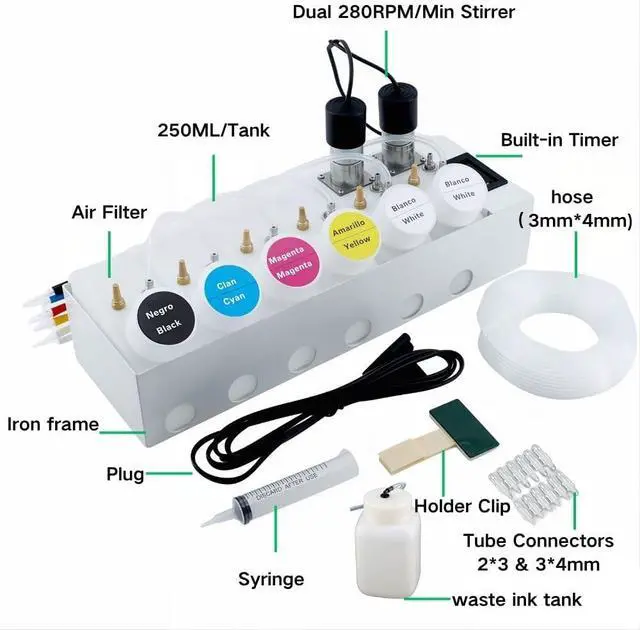 Alt view image 3 of 6 - DTF CISS Kit for ET-8550 L1800 L805, Dual White Tank Auto Stirrer