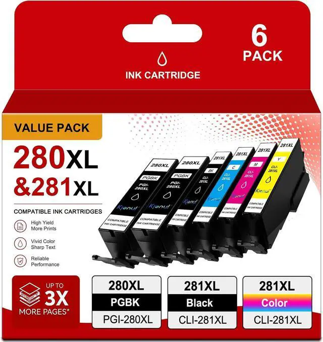 Main image of PGI-280XL CLI-281XL Ink Cartridge Value 6-Pack Replacement for Canon 280 280XL 281 281XL Use with TR8520 TR7520 TS9120 TS8120 TS6120 TS9521C TS9520 TS8220 TS6220 Printers