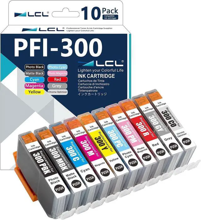 Main image of LCL PFI-300 Ink Cartridge Pigment 10 Packs Replacement for Canon PFI-300 PFI300 PFI 300 Ink for imagePROGRAF PRO-300 Printers