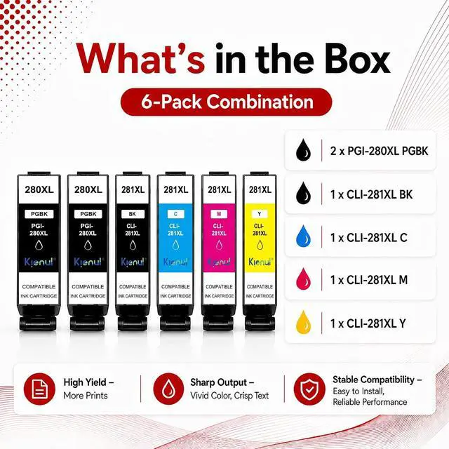 Alt view image 4 of 6 - PGI-280XL CLI-281XL Ink Cartridge Value 6-Pack Replacement for Canon 280 280XL 281 281XL Use with TR8520 TR7520 TS9120 TS8120 TS6120 TS9521C TS9520 TS8220 TS6220 Printers
