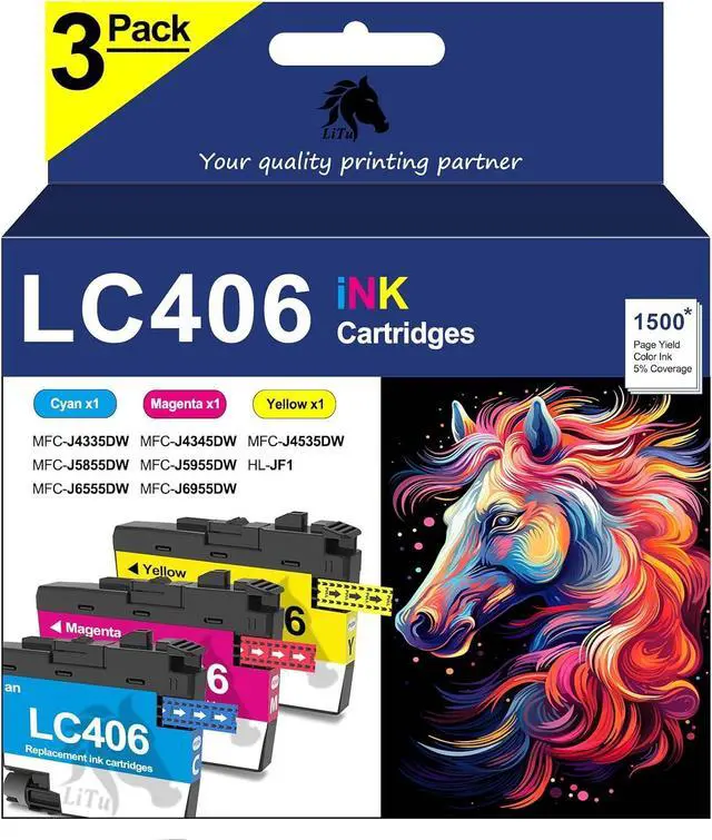 Main image of LC406 LC4063PKS LC406CS LC406MS LC406YS 3-Pack Color Ink Cartridges LC 406 for Brother Printer MFC-J4335DW MFC-J4345DW MFC-J4535DW MFC-J5855DW MFC-J5955DW MFC-J6555DW MFC-J6955DW HL-JF1