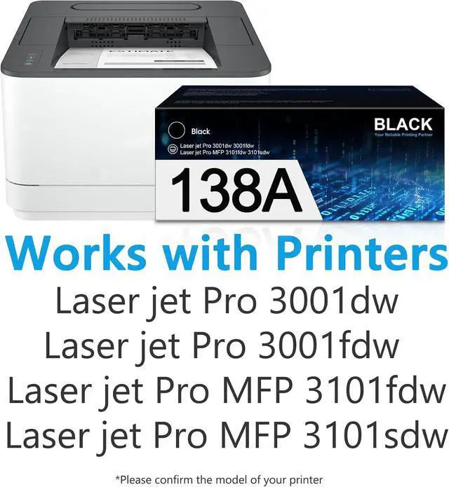 Alt view image 2 of 7 - 138A Black Toner Cartridges Replacement for HP MFP 3101fdw