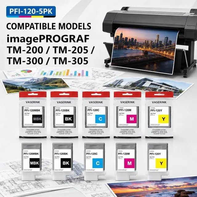 Alt view image 2 of 7 - PFI120 Ink cartridges Compatible TM-300 Ink Replacement for Canon PFI-120