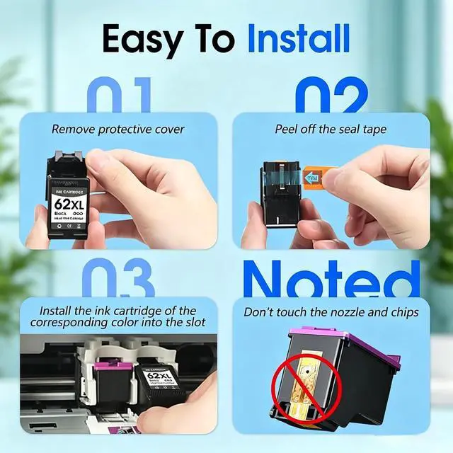 Alt view image 6 of 7 - Printer Ink 62 62xl Replacement for HP Ink 62 62XL Ink Cartridge Combo Pack Work with Envy 5660 5640 5540 5642 7640 7645 Officejet 250 5740 Printer (1 Black, 1 Tri-Color, 2 Pack)