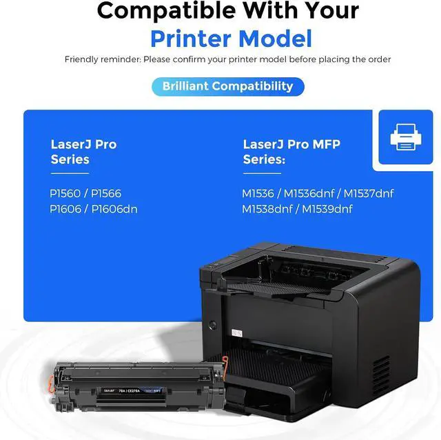 Alt view image 2 of 7 - 78A CE278A Toner Cartridges Black (2-Pack) High-Yield Pages Compatible for hp 78A CE278A Work with HP LaserJ Pro P1560 P1566 P1606 P1606dn MFP M1536 M1536dnf M1537dnf M1538dnf M1539dnf Printers