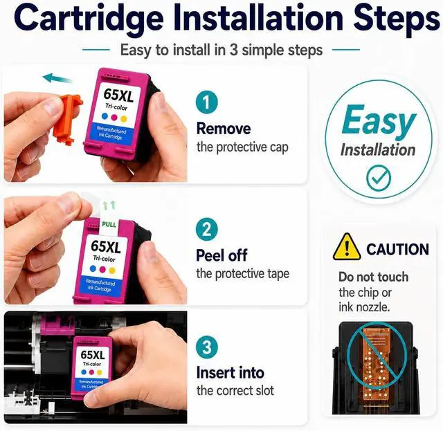 Alt view image 4 of 7 - 65XL 2Black and Color Ink Cartridges Combo Pack, 3 Pack