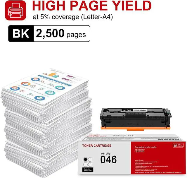 Alt view image 3 of 6 - 1 Pack 046 1250C001 Black Toner Cartridge: Compatible CRG 046 1254C001 Replacement for Canon Color Image Class LBP654Cdw MF735Cdw MF731Cdw MF733Cdw Printer