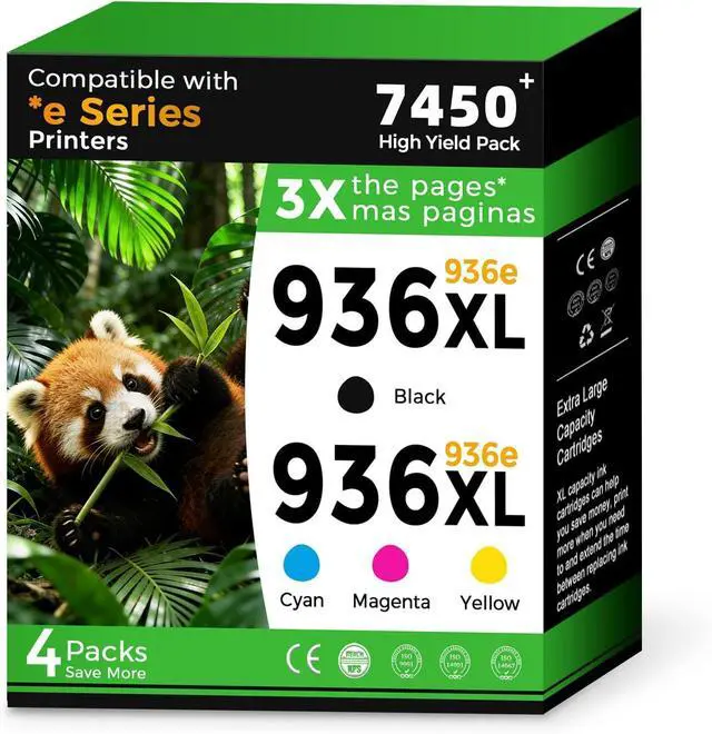 Main image of 936 936XL Ink Cartridges Combo Pack Replacement for HP 936e 936 XL Ink Cartridges for HP printers OfficeJet Pro 9125e 9120e 9135e 9730e 9130e 9122e 9110b 9130b (Black Cyan Magenta Yellow) for HP936