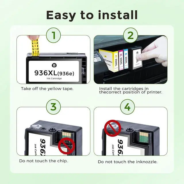 Alt view image 6 of 7 - 936 936XL Ink Cartridges Combo Pack Replacement for HP 936e 936 XL Ink Cartridges for HP printers OfficeJet Pro 9125e 9120e 9135e 9730e 9130e 9122e 9110b 9130b (Black Cyan Magenta Yellow) for HP936