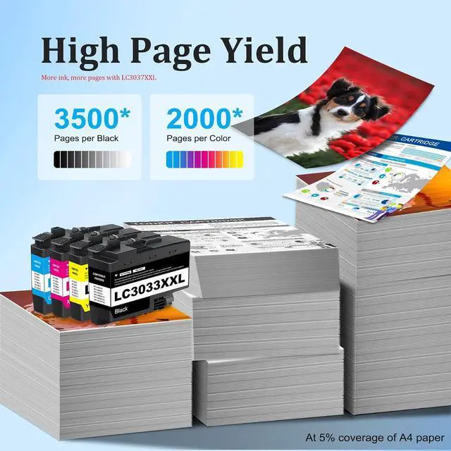 Alt view image 3 of 7 - Replacement for Brother LC3033XXL BK/C/M/Y Ink Cartridges (4 Pack)
