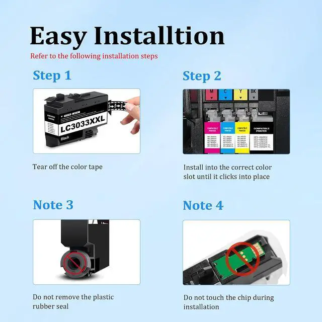 Alt view image 6 of 7 - Replacement for Brother LC3033XXL BK/C/M/Y Ink Cartridges (4 Pack)