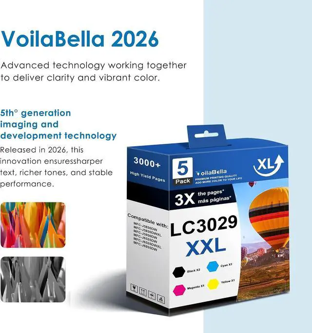 Alt view image 5 of 6 - LC3029XXL Ink Cartridge Set (5 Pack) High Yield Replacement for Brother LC3029 LC3029XXL Ink Cartridge Work with MFC-J5830DW MFC-J5830DWXL MFC-J5930DW MFC-J6535DW MFC-J6535DWXL MFC-J6935DW Printers