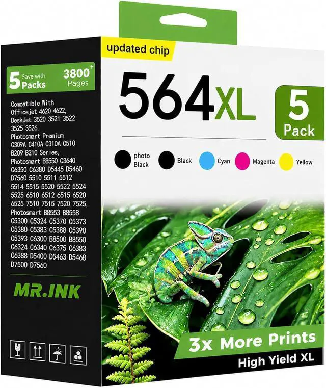 Main image of 564XL Ink Cartridge Compatible for HP Ink 564 XL 564XL High Yield 5 Combo Pack (BK/PBK/C/M/Y) for DeskJet 3520 3522 Photosmart 7520 6520 5520 7525 5514 7510 OfficeJet 4620 Printers