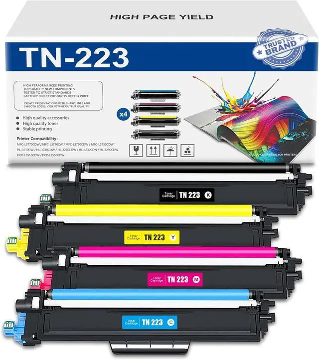 Main image of TN223 BK/C/M/Y Toner Cartridge 4 Pack (with chip): Compatible TN223 TN-223 Replacement for Brother MFC-L3770CDW L3710CW L3750CDW HL-3210CW 3230CDW 3270CDW 3290CDW DCP-L3510CDW L3550CDW Printer