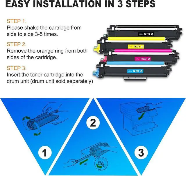 Alt view image 5 of 6 - TN223 BK/C/M/Y Toner Cartridge 4 Pack (with chip): Compatible TN223 TN-223 Replacement for Brother MFC-L3770CDW L3710CW L3750CDW HL-3210CW 3230CDW 3270CDW 3290CDW DCP-L3510CDW L3550CDW Printer