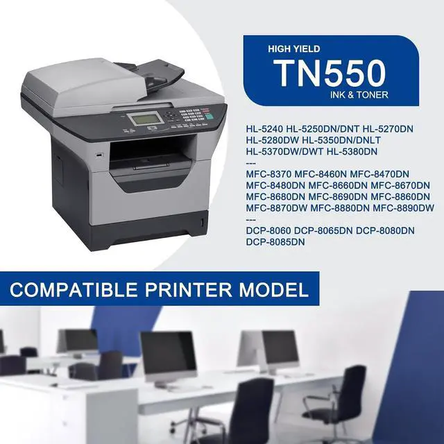 Alt view image 2 of 7 - 1 Pack TN550 TN-550 Black Toner Cartridge High Yield Compatible TN550 Replacement for Brother HL-5370DW 5240 5340D 5250DN/DNT 5270DN 5280DW DCP-8060 8065DN MFC-8660DN 8460 8470 8480 8660 8680 Printer