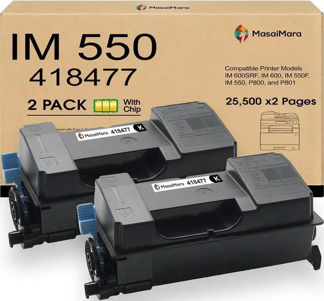 Main image of MasaiMara IM550 IM 550 418477 High Capacity Compatible Toner Cartridges Replacement for Ricoh IM 600SRF IM 600 IM 550F IM 550 P800 P801 IM600SRF IM600 IM550F IM550 Printer (Black, 2-Pack)