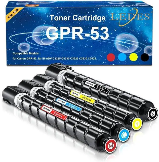 Main image of LEDES GPR-53 GPR53 Toner Cartridge High Capacity Replacement for Canon GPR53 Toner ImageRunner Advance C3325i C3330i C3525i C3530i C3025i C3725i C3730i C3826i C3830i C3835i Printer (4 Pack)